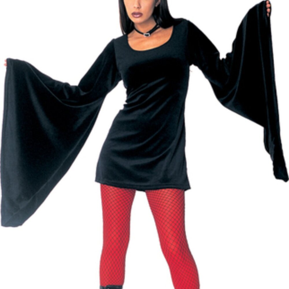 Velvet Gothic Dress With Flared Bell Sleeves Mini Black Medium/Large Y2K 90's